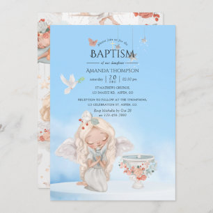 Invitation Aquarelle fille Angel Baptême