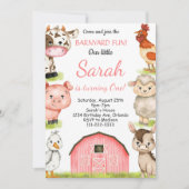 Invitation Aquarelle Fille Animaux de ferme Anniversaire Invi (Devant)
