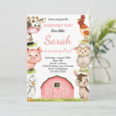 Invitation Aquarelle Fille Animaux de ferme Anniversaire Invi (Debout devant)