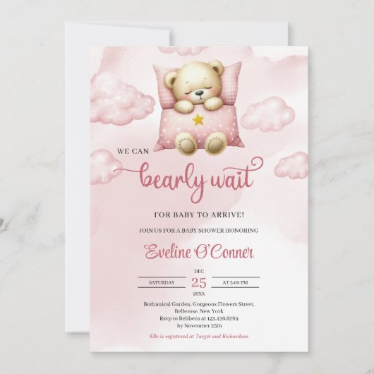 Invitation Aquarelle fille on peut attendre bébé (Devant)