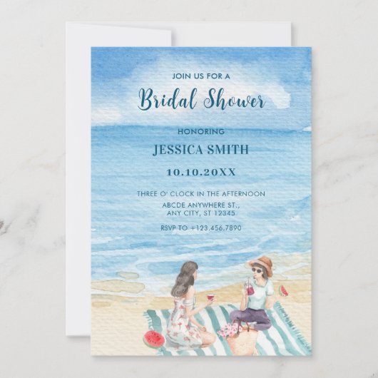 Invitation Aquarelle Filles vibing à la douche nuptiale de pl (Devant)