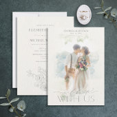 Invitation Aquarelle fine art gris floral Mariage photo Inv