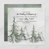 Invitation Aquarelle Fir Trees Mariage d'hiver (Devant / Derrière)