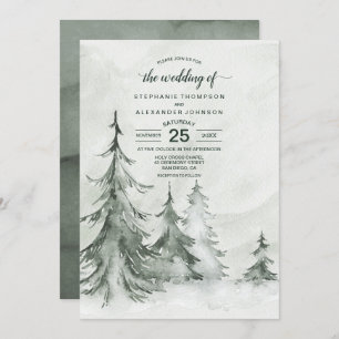 Invitation Aquarelle Fir Trees Mariage d'hiver