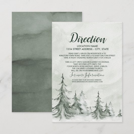 Invitation Aquarelle Fir Trees Mariage d'hiver (Devant / Derrière)