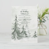 Invitation Aquarelle Fir Trees Mariage d'hiver (Debout devant)