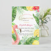 Invitation Aquarelle Flamant rose été Quinceanera (Debout devant)