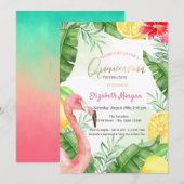 Invitation Aquarelle Flamant rose été Quinceanera (Devant / Derrière)
