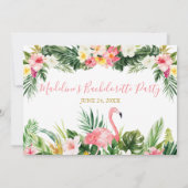 Invitation Aquarelle Flamant rose floral tropical Bachelorett (Dos)