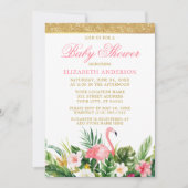 Invitation Aquarelle Flamant rose tropicale Parties scintilla (Devant)