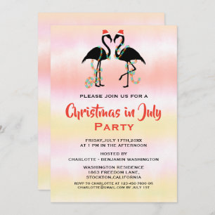 Invitation Aquarelle Flamants roses d'été Noël En Juillet
