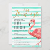 Invitation Aquarelle Flamingle Mint Stripes | FÊTE DES MARIÉE (Devant)