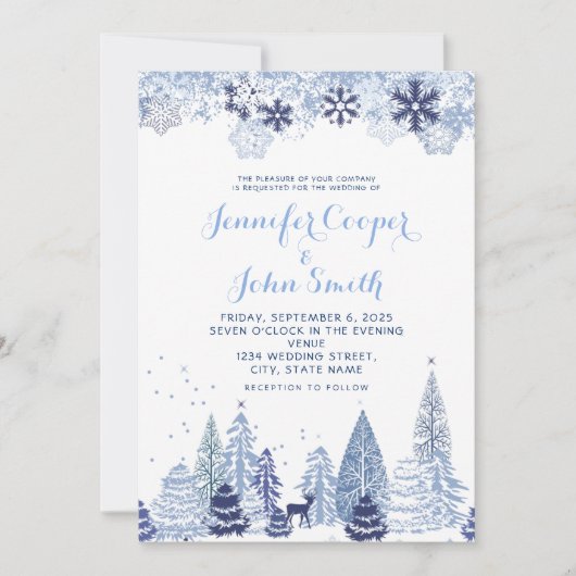 Invitation Aquarelle Flammes de neige en bois Mariage d'hiver (Devant)
