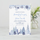 Invitation Aquarelle Flammes de neige en bois Mariage d'hiver (Debout devant)