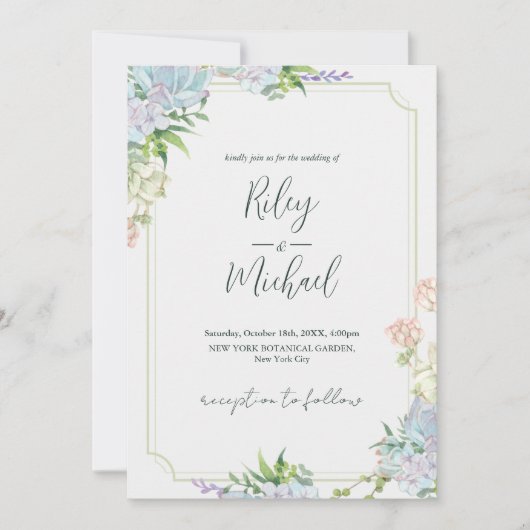 Invitation Aquarelle Fleur Bleue Rustique & Botanique (Devant)