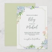 Invitation Aquarelle Fleur Bleue Rustique & Botanique (Devant / Derrière)