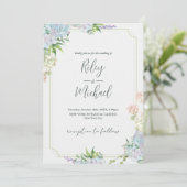 Invitation Aquarelle Fleur Bleue Rustique & Botanique   (Debout devant)