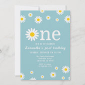 Invitation Aquarelle Fleur Chamomile Turquoise Premier Annive (Devant)