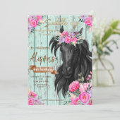 Invitation Aquarelle Fleur cheval anniversaire cowgirl  (Debout devant)