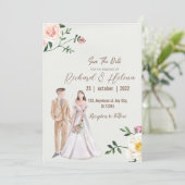 Invitation aquarelle fleur d'automne et palmier Mariage flora (Debout devant)