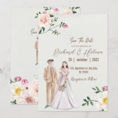 Invitation aquarelle fleur d'automne et palmier Mariage flora (Devant / Derrière)