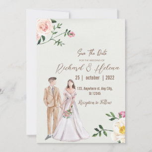 Invitation aquarelle fleur d'automne et palmier Mariage flora