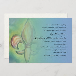 Invitation Aquarelle Fleur de Lis Bleu