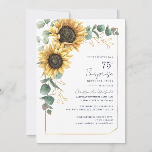 Invitation Aquarelle Fleur de Tournesol Script 75e Anniversai (Devant)