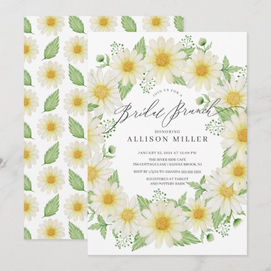 Invitation Aquarelle Fleur Fleur Fraîche Brunch (Devant / Derrière)