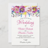 Invitation Aquarelle Fleur Fuchsia Mariage Floral Or (Devant)