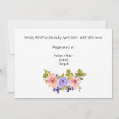 Invitation Aquarelle Fleur Muet Cadre géométrique Or (Dos)