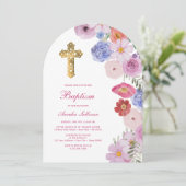Invitation Aquarelle Fleur sauvage Arch Baptême (Debout devant)
