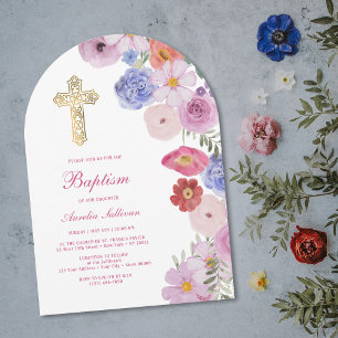 Invitation Aquarelle Fleur sauvage Arch Baptême