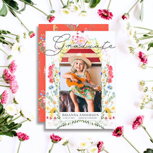 Invitation Aquarelle Fleur sauvage Arch Photo Girl Graduation