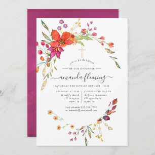 Invitation Aquarelle Fleur sauvage Baptême ou Christening