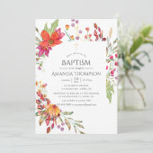 Invitation Aquarelle Fleur sauvage Baptême ou Christening (Debout devant)