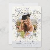 Invitation Aquarelle fleur sauvage Bleu Floral Photo Graduati (Devant)