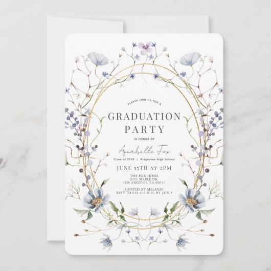 Invitation Aquarelle Fleur sauvage bleue (Devant)