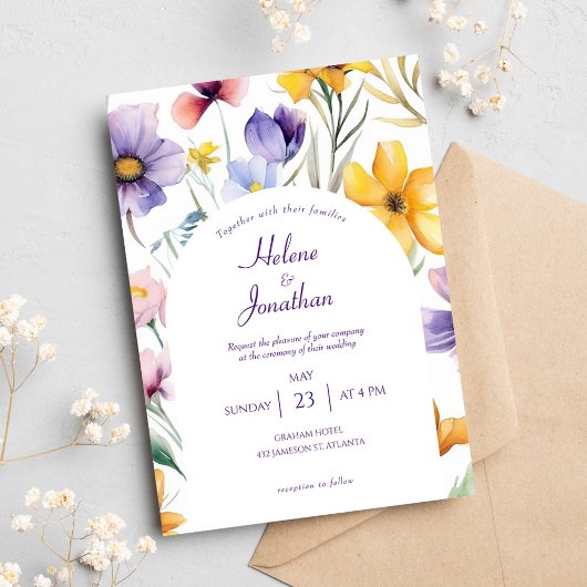 Invitation Aquarelle fleur sauvage Boho Floral Mariage élégan