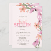 Invitation Aquarelle Fleur sauvage Boho Rose Fleurs Douces 16 (Devant / Derrière)