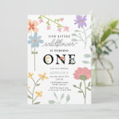 Invitation Aquarelle Fleur sauvage Floral 1er Premier Anniver (Debout devant)