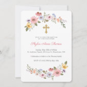 Invitation Aquarelle Fleur sauvage Floral Wreath Baptême (Devant)