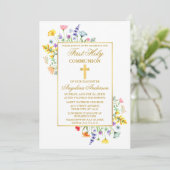 Invitation Aquarelle Fleur sauvage Gold Première communion (Debout devant)
