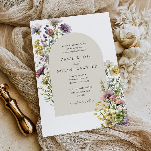 Invitation Aquarelle Fleur sauvage Jardin Arc Mariage Floral