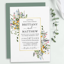Aquarelle Fleur sauvage Mariage Gold Sage Vert