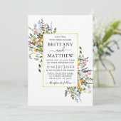 Invitation Aquarelle Fleur sauvage Mariage or Dusty Blue (Debout devant)