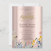 Invitation Aquarelle Fleur sauvage Meadow Rose or (Devant)