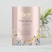 Invitation Aquarelle Fleur sauvage Meadow Rose or (Debout devant)