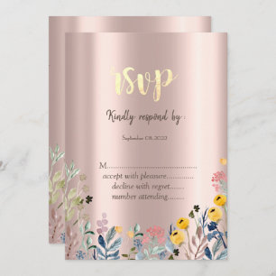 Invitation Aquarelle Fleur sauvage Meadow Rose or