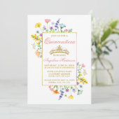 Invitation Aquarelle Fleur sauvage or rose Quinceanera (Debout devant)